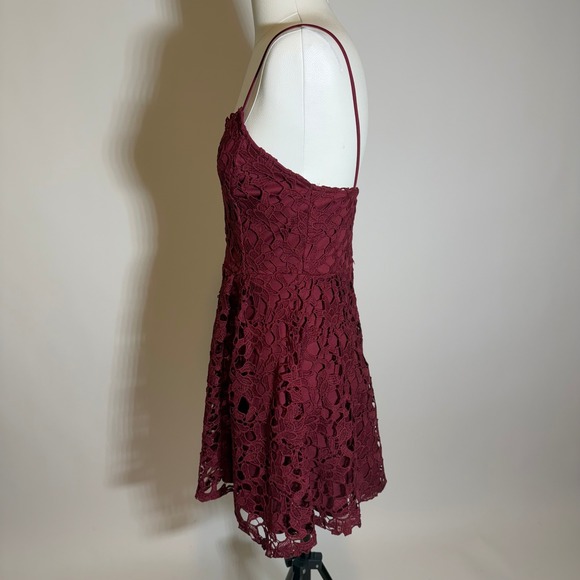 Windsor Burgundy Crochet Lace Skater Mini Dress Small Vamp Whimsigoth Fit Flare - Picture 4 of 10